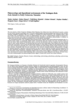 Palaeoecology and Depositional Environments of the Tendaguru Beds (Late Jurassic to Early Cretaceous, Tanzania)