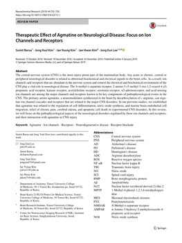 Therapeutic Effect of Agmatine on Neurological Disease: Focus on Ion Channels and Receptors