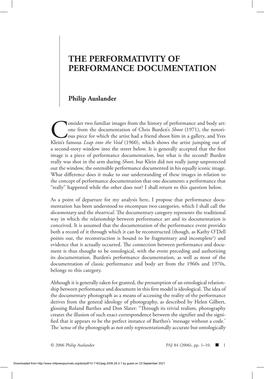 The Performativity of Performance Documentation
