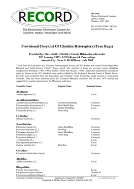 Heteroptera Checklist