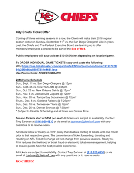 City Chiefs Ticket Offer GO CHIEFS!