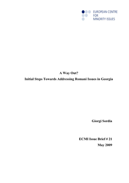 A Way Out? Initial Steps Towards Addressing Romani Issues in Georgia