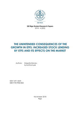 Increased Stock Lending by Etfs and Its Effects on the Market