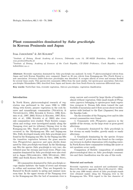 Plant Communities Dominated by Salix Gracilistyla in Korean Peninsula and Japan