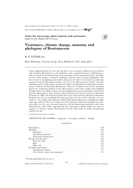 Vicariance, Climate Change, Anatomy and Phylogeny of Restionaceae