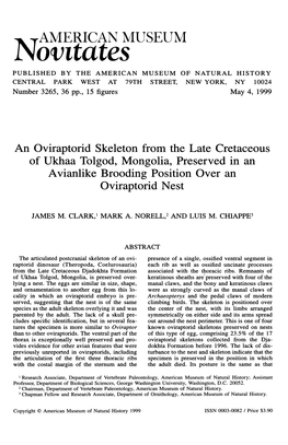 Norntates PUBLISHED by the AMERICAN MUSEUM of NATURAL HISTORY CENTRAL PARK WEST at 79TH STREET, NEW YORK, NY 10024 Number 3265, 36 Pp., 15 Figures May 4, 1999
