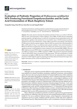 Evaluation of Probiotic Properties of Pediococcus Acidilactici M76 Producing Functional Exopolysaccharides and Its Lactic Acid Fermentation of Black Raspberry Extract