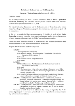 Invitation to the Conference and Field Symposium Szczecin