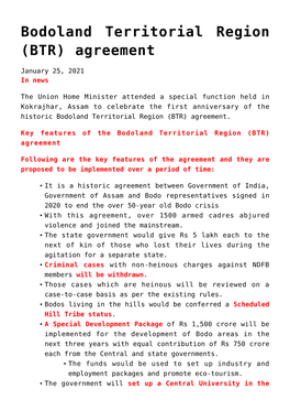 Bodoland Territorial Region (BTR) Agreement