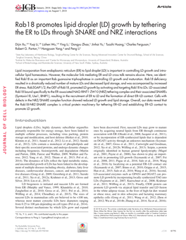 Rab18 Promotes Lipid Droplet (LD) Growth by Tethering the ER to Lds Through SNARE​ and NRZ Interactions