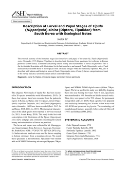 Description of Larval and Pupal Stages of Tipula (Nippotipula) Sinica (Diptera, Tipulidae) from South Korea with Ecological Notes