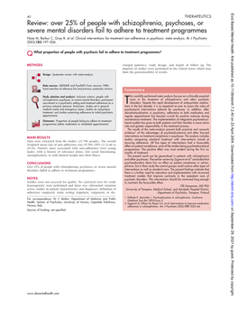 Review: Over 25% of People with Schizophrenia, Psychoses, Or Severe Mental Disorders Fail to Adhere to Treatment Programmes Nose M, Barbui C, Gray R, Et Al