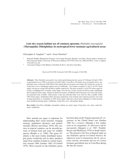 Late Dry Season Habitat Use of Common Opossum, Didelphis Marsupialis (Marsupialia: Didelphidae) in Neotropical Lower Montane Agricultural Areas