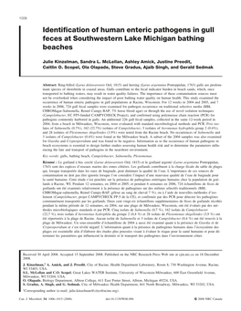 Identification of Human Enteric Pathogens in Gull Feces at Southwestern Lake Michigan Bathing Beaches