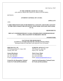 SCC File No. 37037 in the SUPREME COURT of CANADA