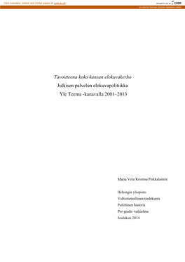 Tavoitteena Koko Kansan Elokuvakerho Julkisen Palvelun Elokuvapolitiikka Yle Teema -Kanavalla 2001–2013