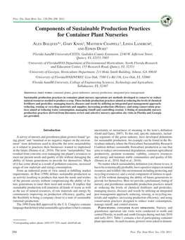 Components of Sustainable Production Practices for Container Plant Nurseries