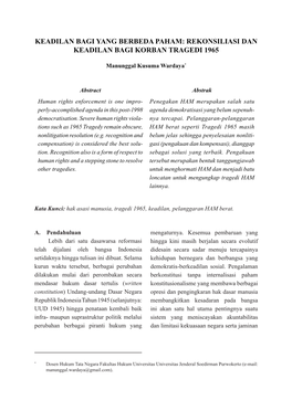 Rekonsiliasi Dan Keadilan Bagi Korban Tragedi 1965