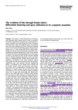 The Evolution of Leks Through Female Choice: Differential Clustering And