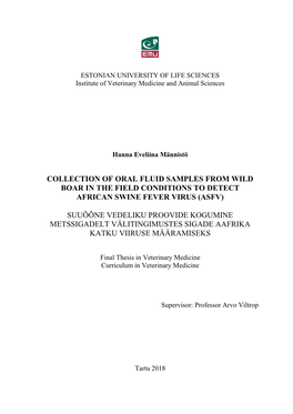 Collection of Oral Fluid Samples from Wild Boar in the Field Conditions to Detect African Swine Fever Virus (Asfv)