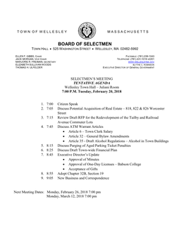 Board of Selectmen Town Hall  525 Washington Street  Wellesley, Ma 02482-5992