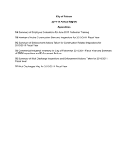 City of Folsom 2010-11 Annual Report Appendices 7A Summary of Employee Evaluations for June 2011 Refresher Training 7B Number O