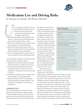Medication Use and Driving Risks by Tammie Lee Demler, BS Pharm, Pharmd