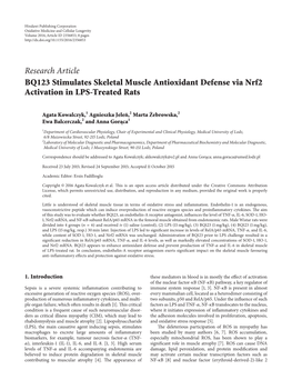 BQ123 Stimulates Skeletal Muscle Antioxidant Defense Via Nrf2 Activation in LPS-Treated Rats