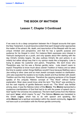 Lesson 7 - Matthew 3