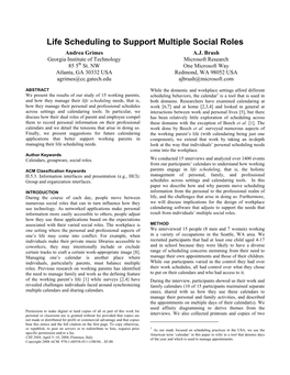 Life Scheduling to Support Multiple Social Roles Andrea Grimes A.J