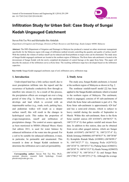 Infiltration Study for Urban Soil: Case Study of Sungai Kedah Ungauged Catchment