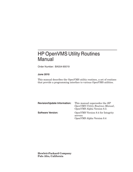 HP Openvms Utility Routines Manual