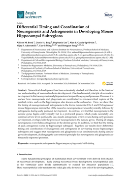 Differential Timing and Coordination of Neurogenesis and Astrogenesis