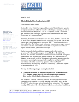 S. 1123, the USA Freedom Act of 2015 Dear Members of the Senate