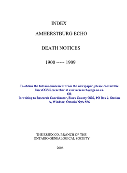 Amherstburg Echo Death Notices 1900