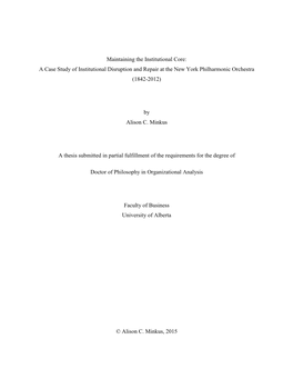 A Case Study of Institutional Disruption and Repair at the New York Philharmonic Orchestra (1842-2012)