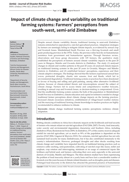 Farmers' Perceptions from South-West, Semi-Arid Zimba