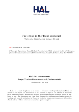 Protection in the Think Exokernel Christophe Rippert, Jean-Bernard Stefani