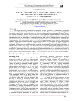 Airport Classification Based on Freight Ratio and Federal Aviation Administration (Case Study in Indonesia)