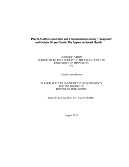 Parent-Youth Relationships and Communication Among Transgender and Gender Diverse Youth: the Impact on Sexual Health