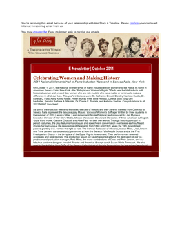 E-Newsletter | October 2011 Celebrating Women and Making