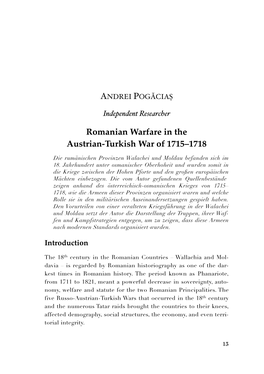 Romanian Warfare in the Austrian-Turkish War of 1715-1718