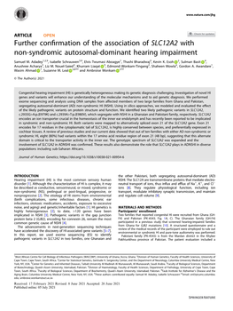 Further Confirmation of the Association of SLC12A2 with Non-Syndromic