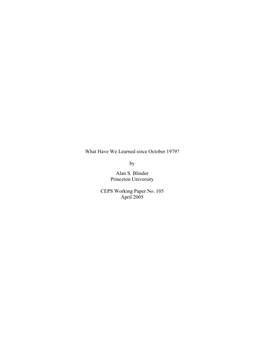 What Have We Learned Since October 1979? by Alan S. Blinder Princeton