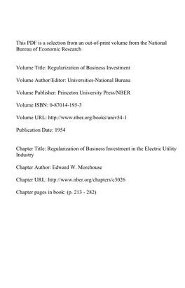 Regularization of Business Investment in the Electric Utility Industry