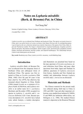 Notes on Lopharia Mirabilis (Berk. & Broome) Pat. in China