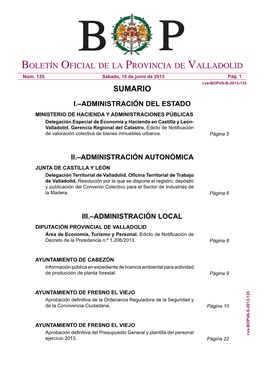 Boletín Oficial De La Provincia De Valladolid Sumario