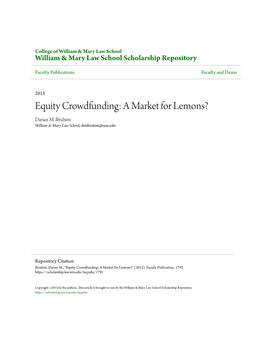 Equity Crowdfunding: a Market for Lemons? Darian M