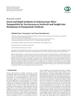 Green and Rapid Synthesis of Anticancerous Silver Nanoparticles by Saccharomyces Boulardii and Insight Into Mechanism of Nanoparticle Synthesis