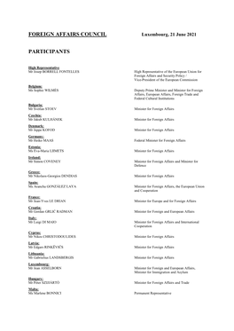 Foreign Affairs Council Participants